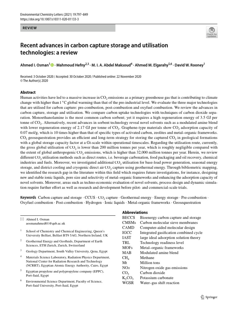 Recent Advances in Carbon Capture Storage and Utilisation Technologies ...