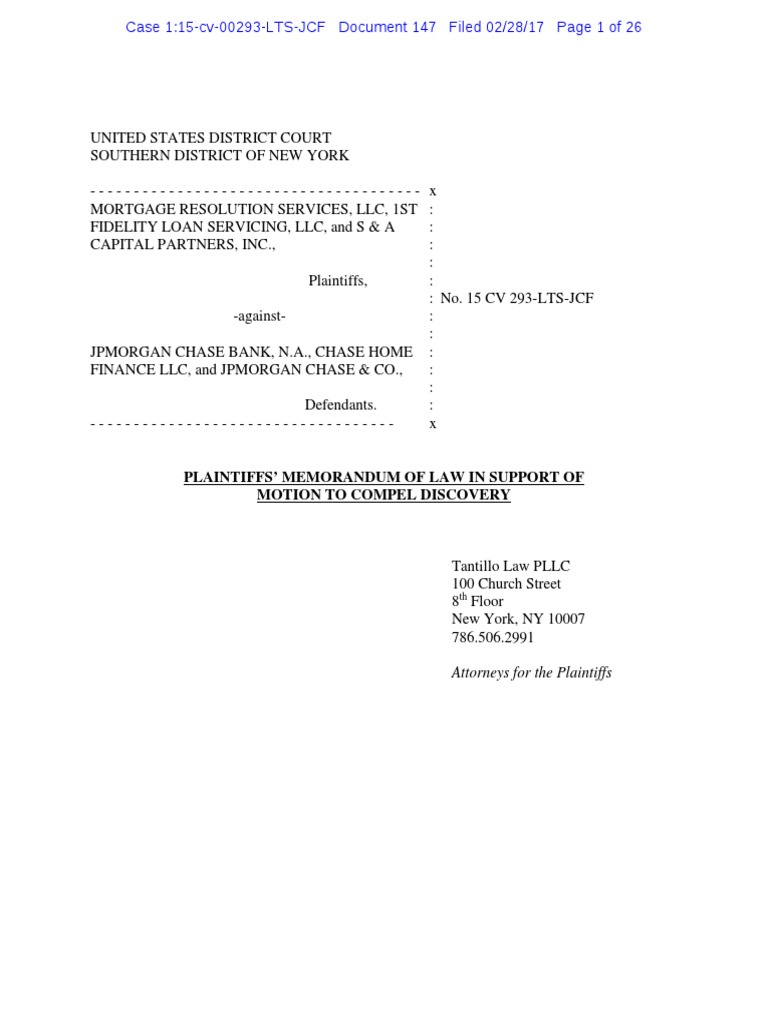 MemoMotion To Compel, Schneider's Entities V Chase 1500293