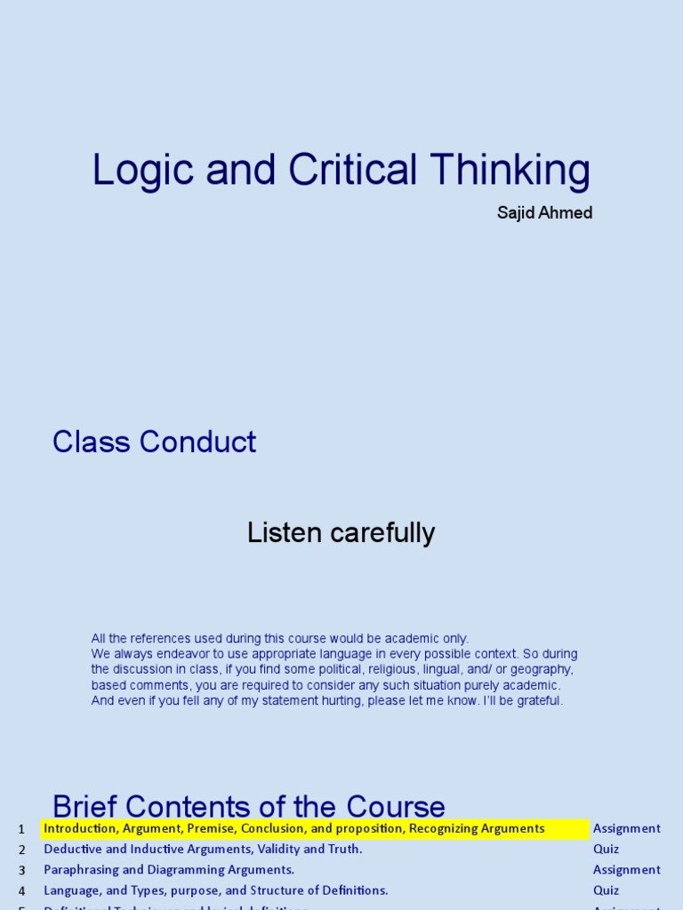 Logic & Critical Thinking Course Guide | PDF | Argument | Logic