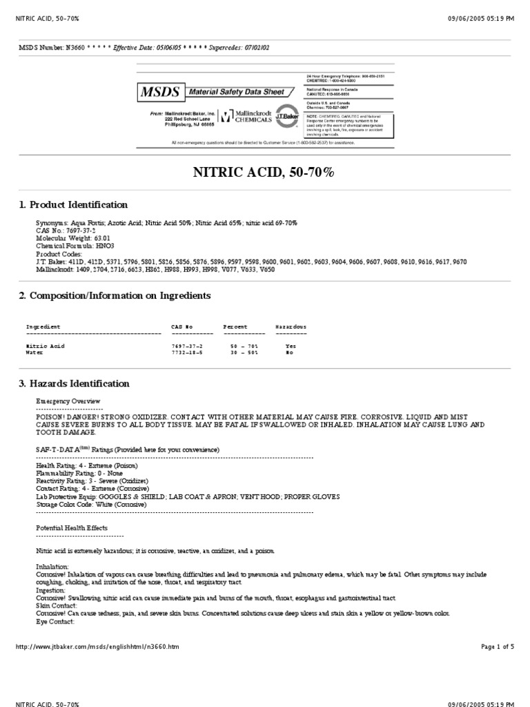MSDS Nitric Acid PDF Nitric Acid Fires