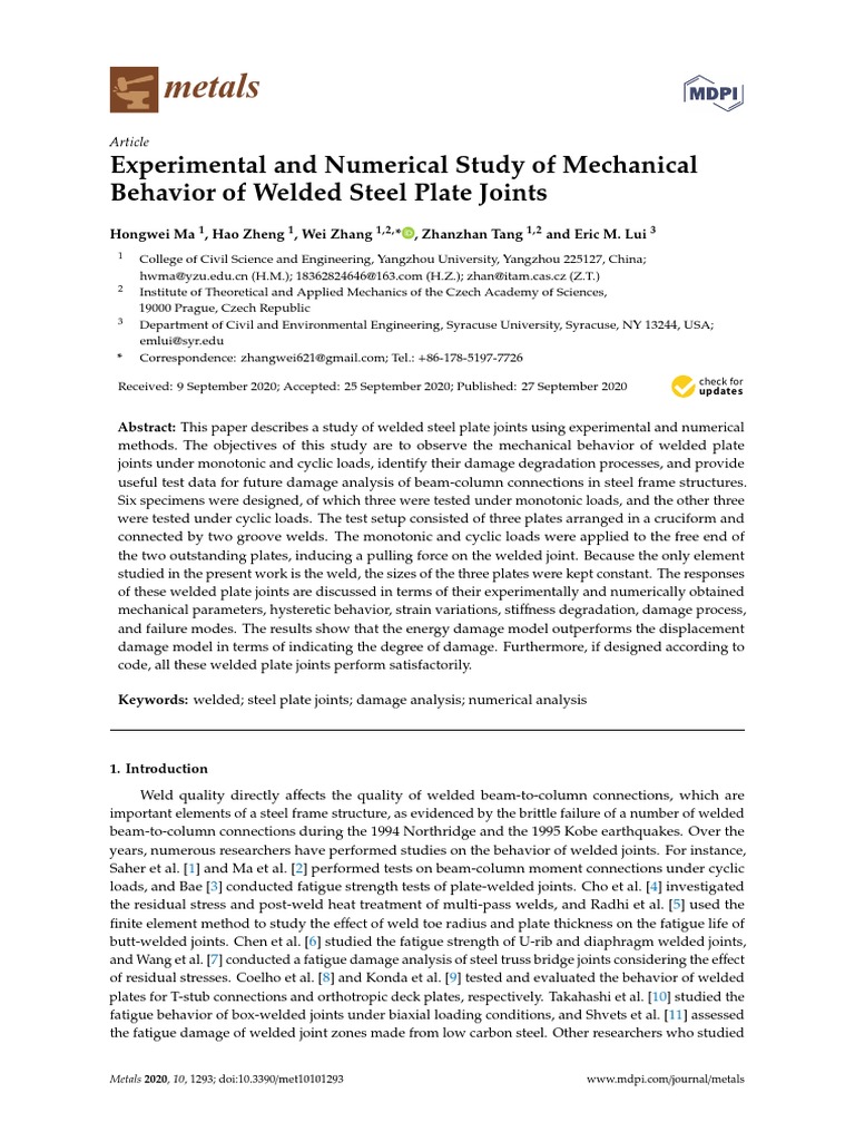 Metals: Experimental and Numerical Study of Mechanical Behavior of ...