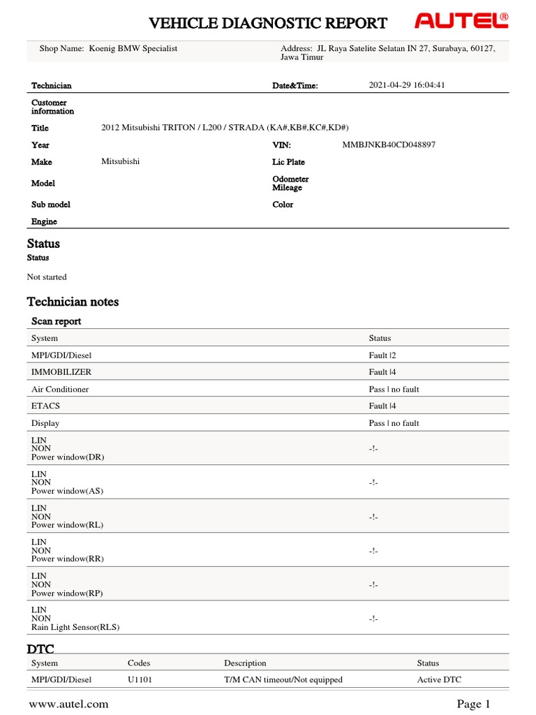 Vehicle Diagnostic Report Status Pdf Motor Vehicle Manufacturers Off Road Vehicles