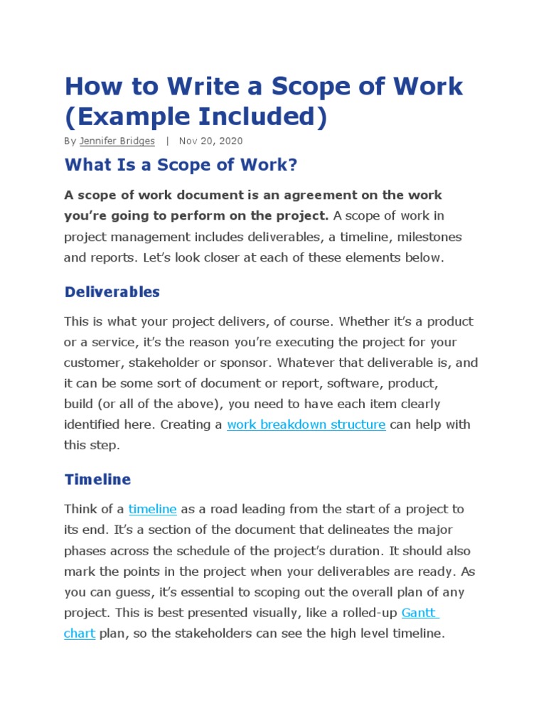 How To Write A Scope of Work (Example Included) | PDF | Project ...