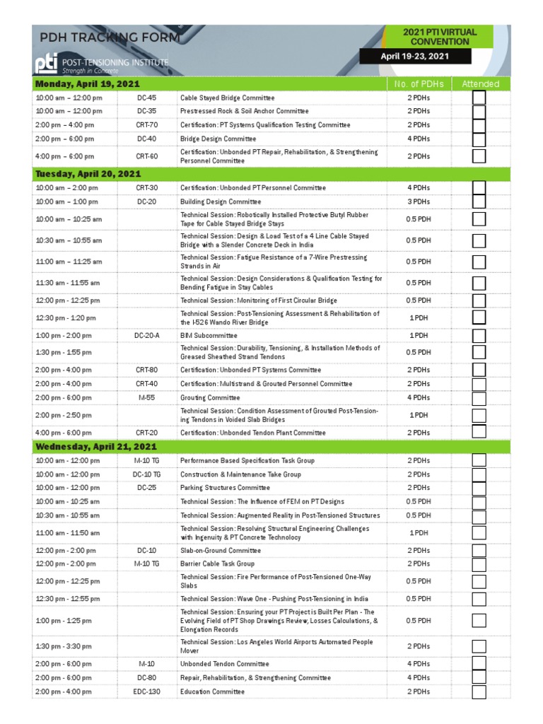PDH Tracking for Engineering Sessions | PDF | Prestressed Concrete ...