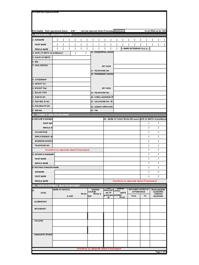 CS Form 212 (Personal Data Sheet 2005) PDF Crime & Violence