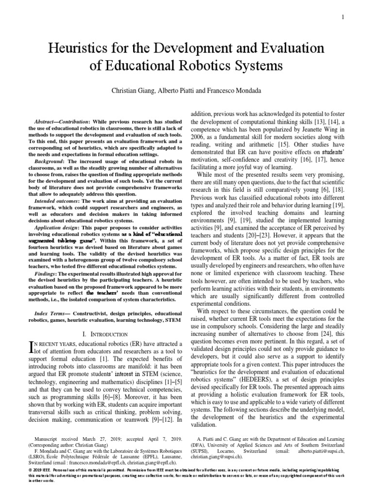 2019 Heuristics For The Development and Evaluation of Educational ...
