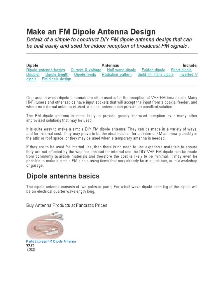 Fm Dipole Antenna Plans _ Fm Antenna Plans – MUSENV