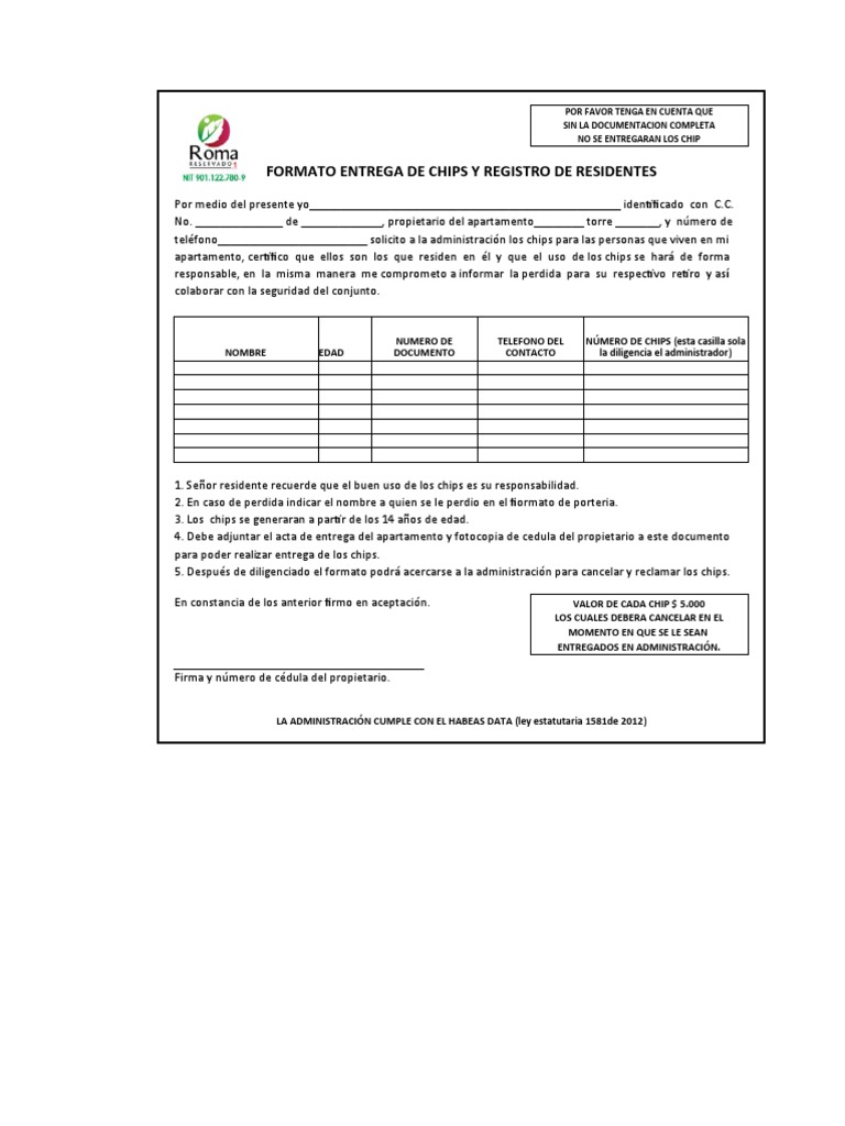 Formulario Entrega Chip | PDF