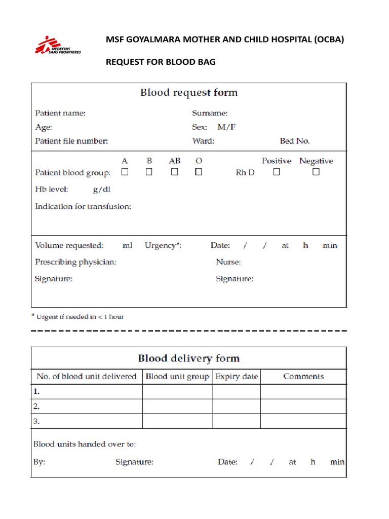 Blood Bag Request Form | PDF