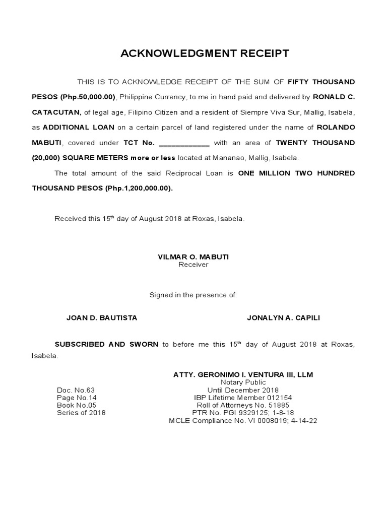 Acknowledgement Receipt 2018-Ronald C. Catacutan | PDF
