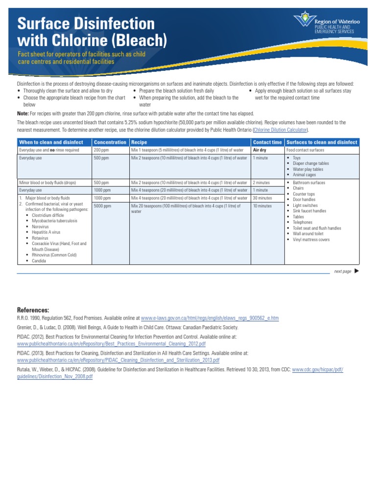 Bleach Dilution Guidelines for Disinfection | PDF | Bleach | Disinfectant