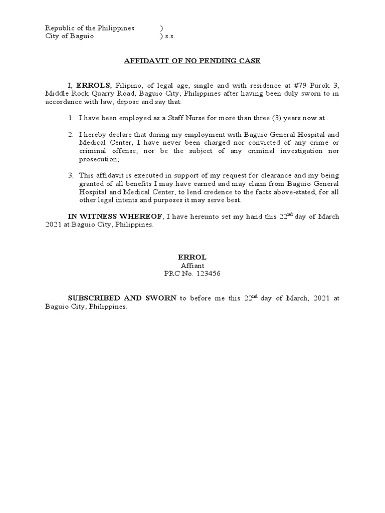 Affidavit No Pending Case | PDF