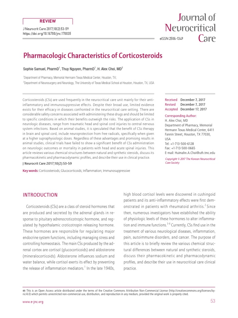 Pharmacologic Characteristics of Corticosteroids Review PDF