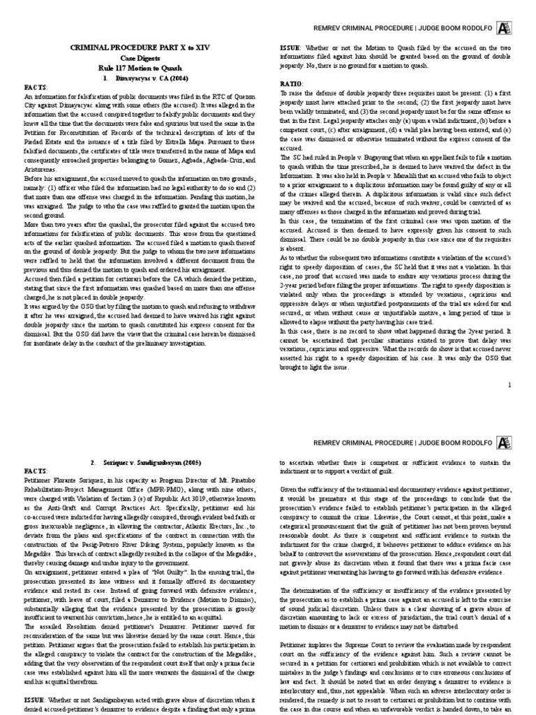 Analysis of a Motion to Dismiss (Demurrer to Evidence) in a Criminal