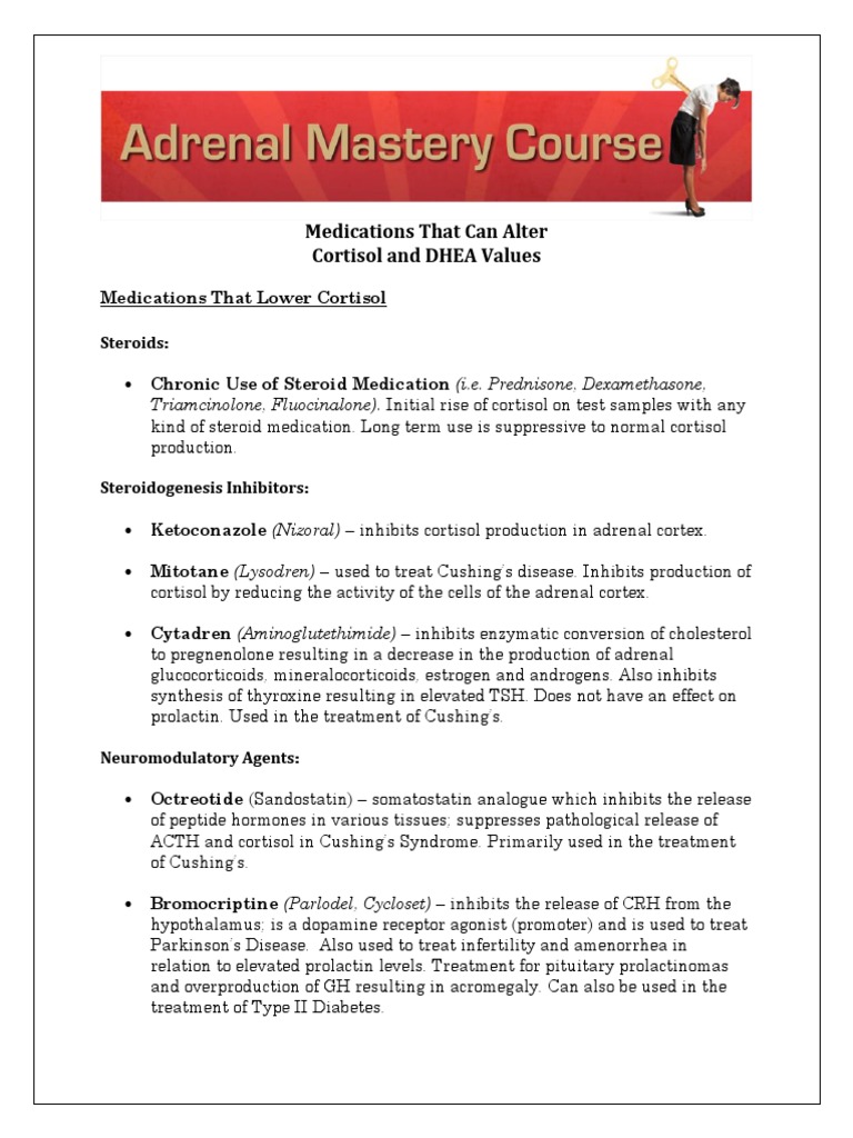 Medications That Can Alter Cortisol and DHEA Values PDF Cortisol