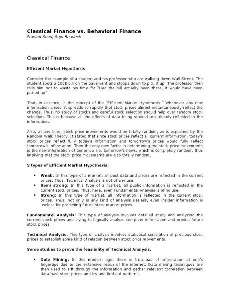 Classical Finance Vs Behavoiral Finance | PDF | Behavioral Economics |  Investor