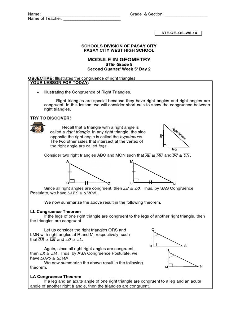 Module 1 2nd Quarter d14 | PDF | Triangle | Triangle Geometry
