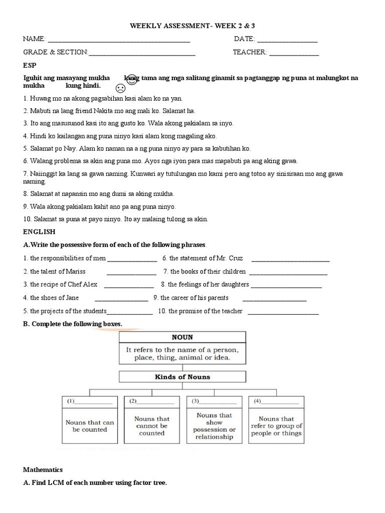 Weekly Assessment for Grades 2 & 3 | PDF | Notation | Teaching Mathematics