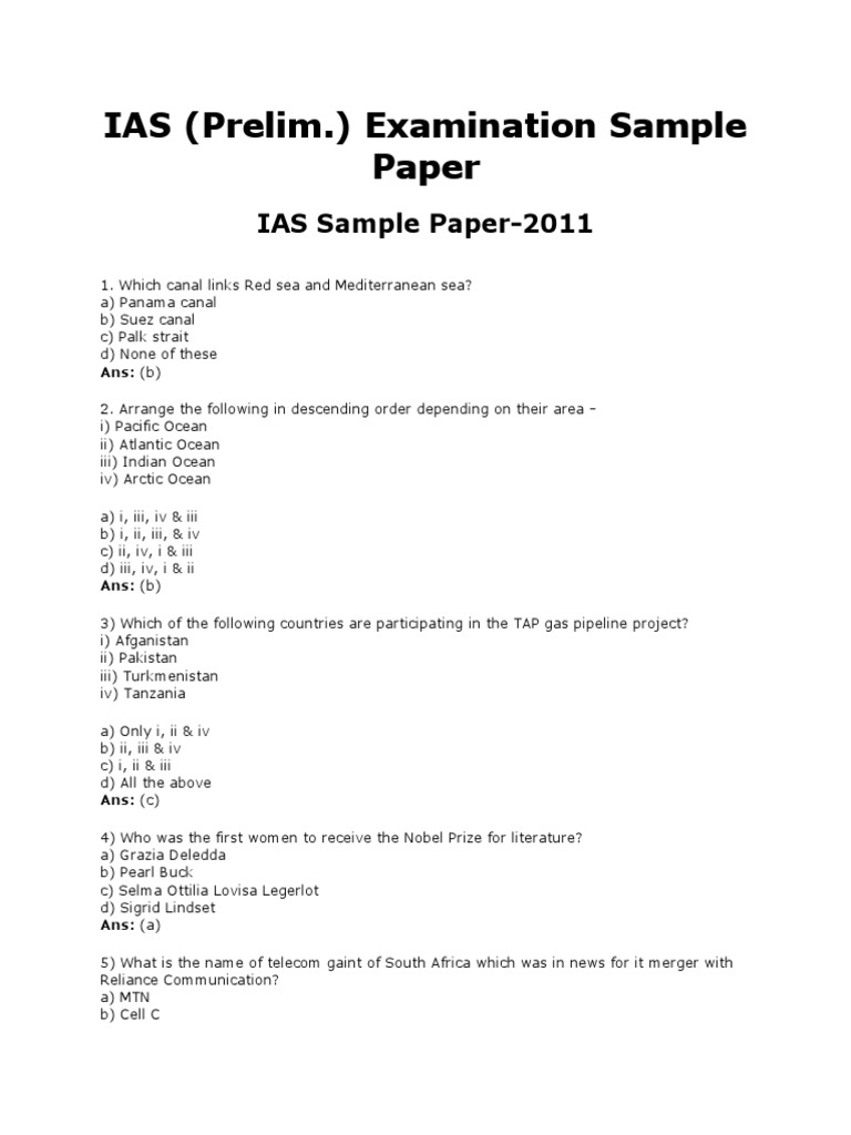 IAS (Prelim.) Examination Sample Paper | PDF