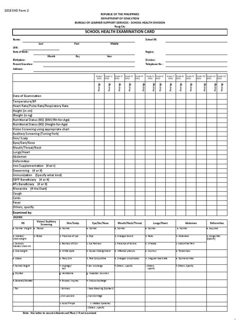 2018 School Health Examination Card | PDF | Human Tooth | Periodontology