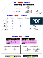 Converting between fractions decimals & percentages