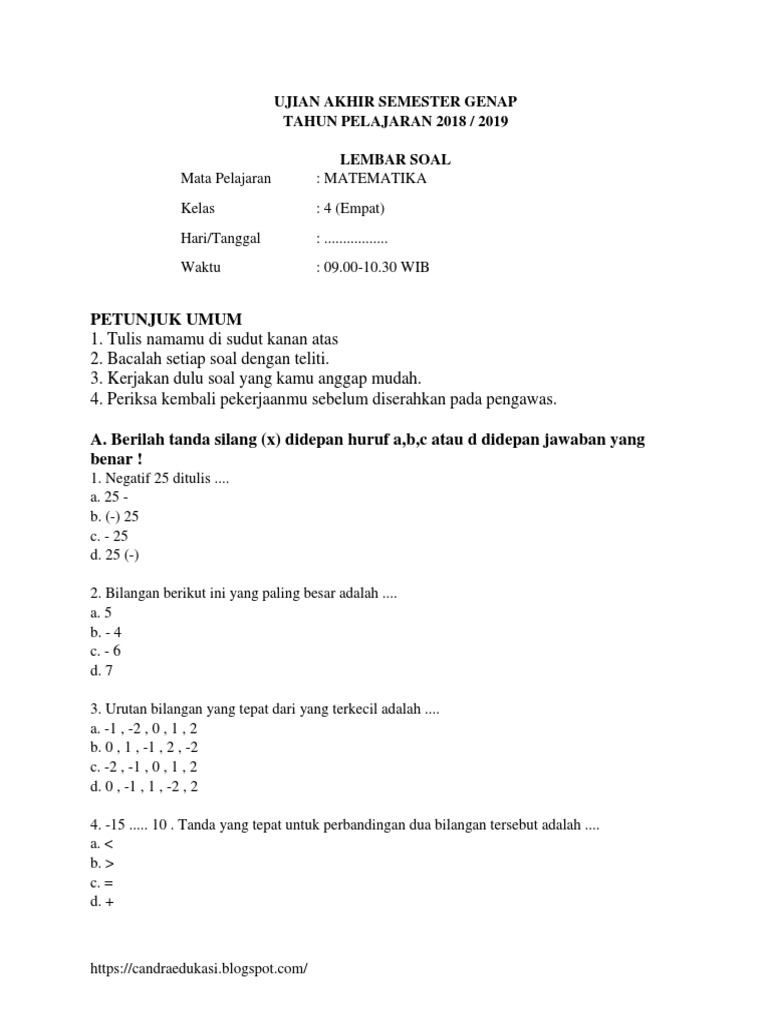 Soal UAS Matematika Kelas 4 Semester 2 | PDF