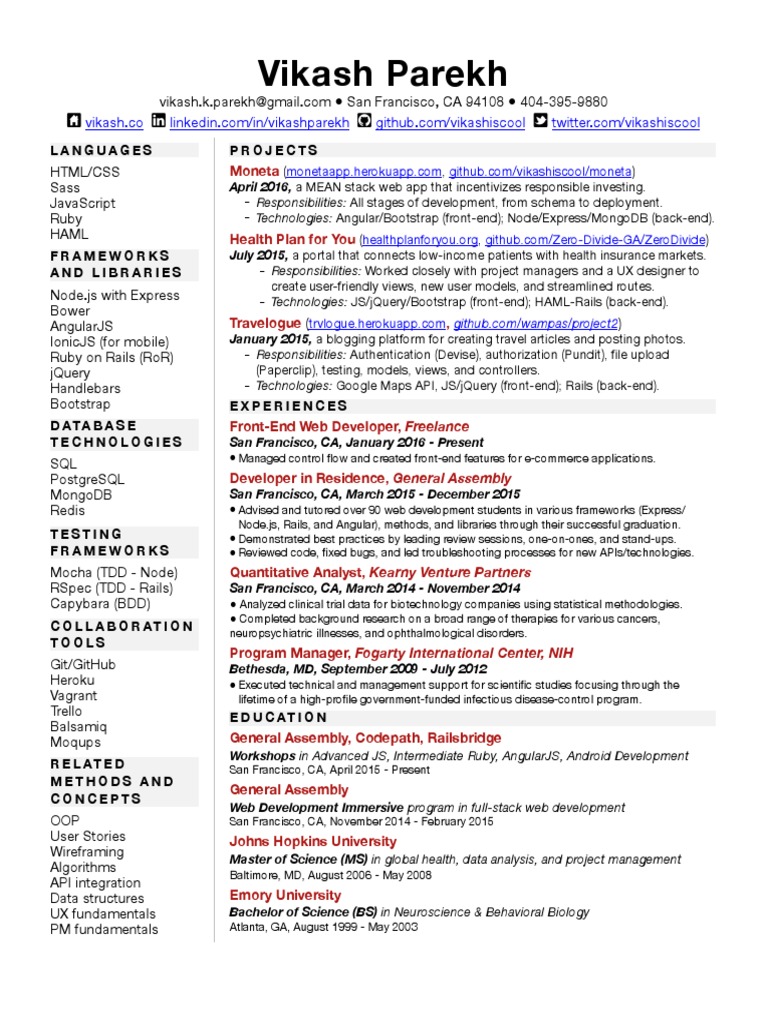 Vikash Parekh: Web Developer Profile | PDF | Ruby On Rails | Bootstrap ...