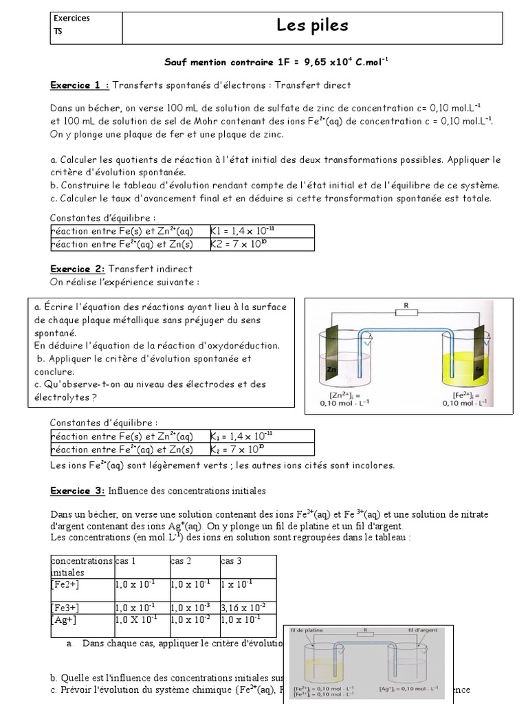 Quel Liquide Utilise Dans La Fabrication De Sa Pile Schema Fiche Exercies Les Piles-Ts | PDF | Réaction d'oxydoréduction | Ion