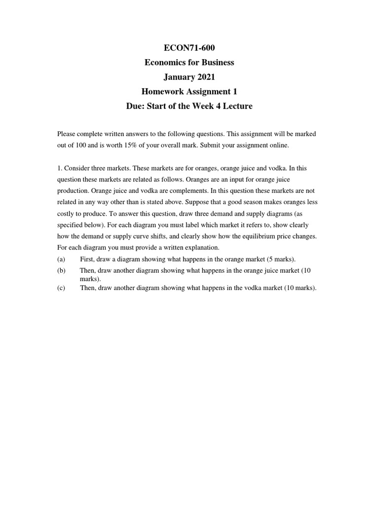 Economics Homework Assignment 1 | PDF | Supply And Demand | Supply ...