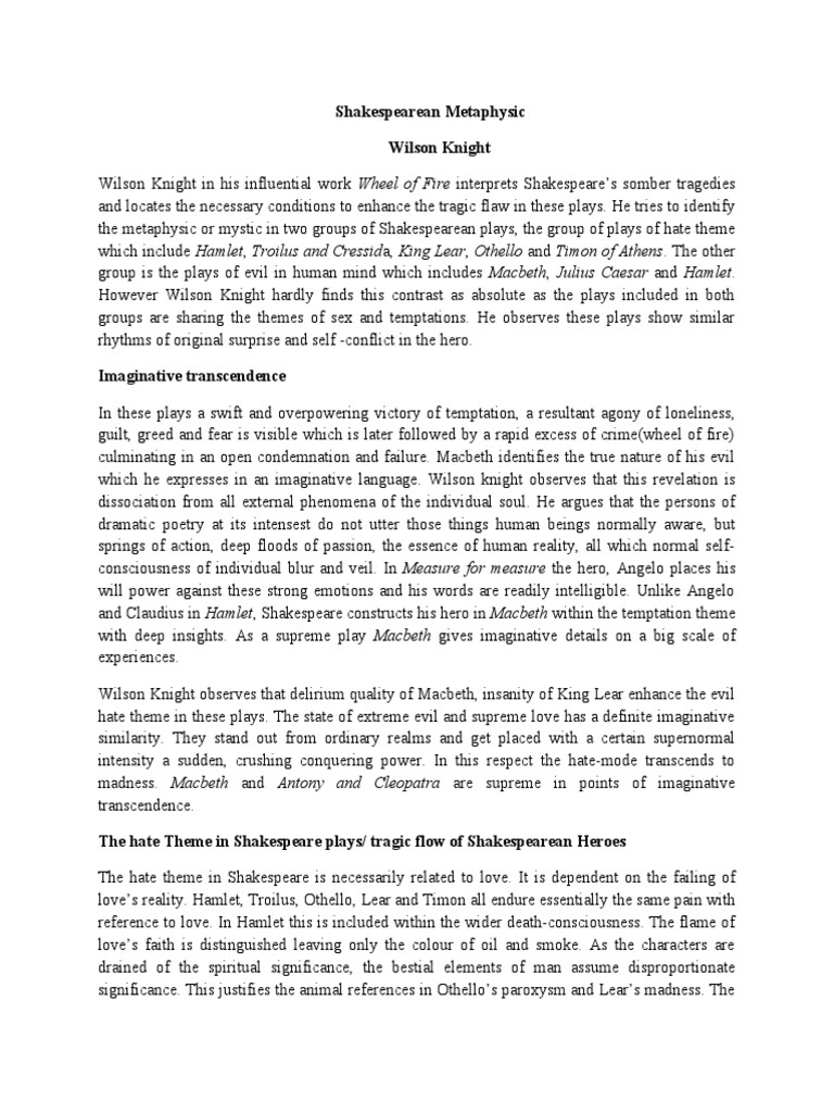Wilson Knight's Metaphysical Shakespeare | PDF | Macbeth | King Lear