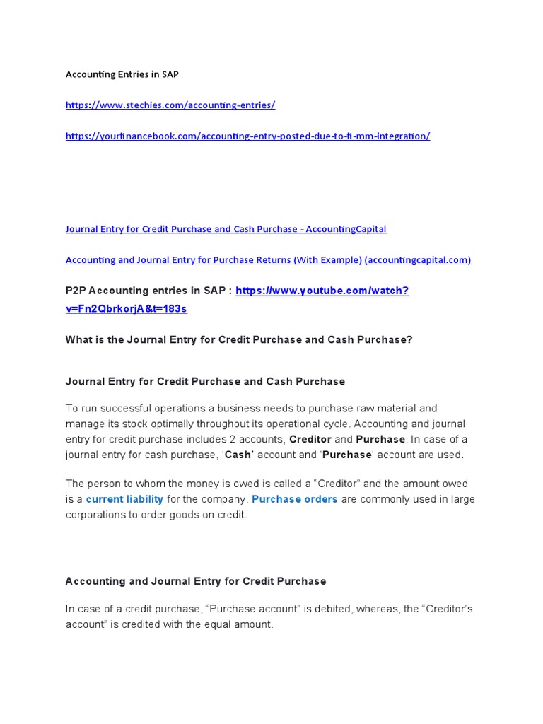 Journal Entry For Credit Purchase and Cash Purchase PDF Debits And