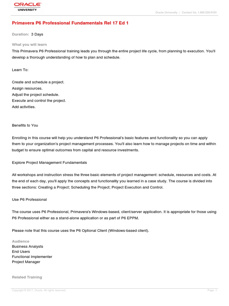 Primavera p6 Professional Fundamentals Rel 17 Ed 1 | PDF | Project ...
