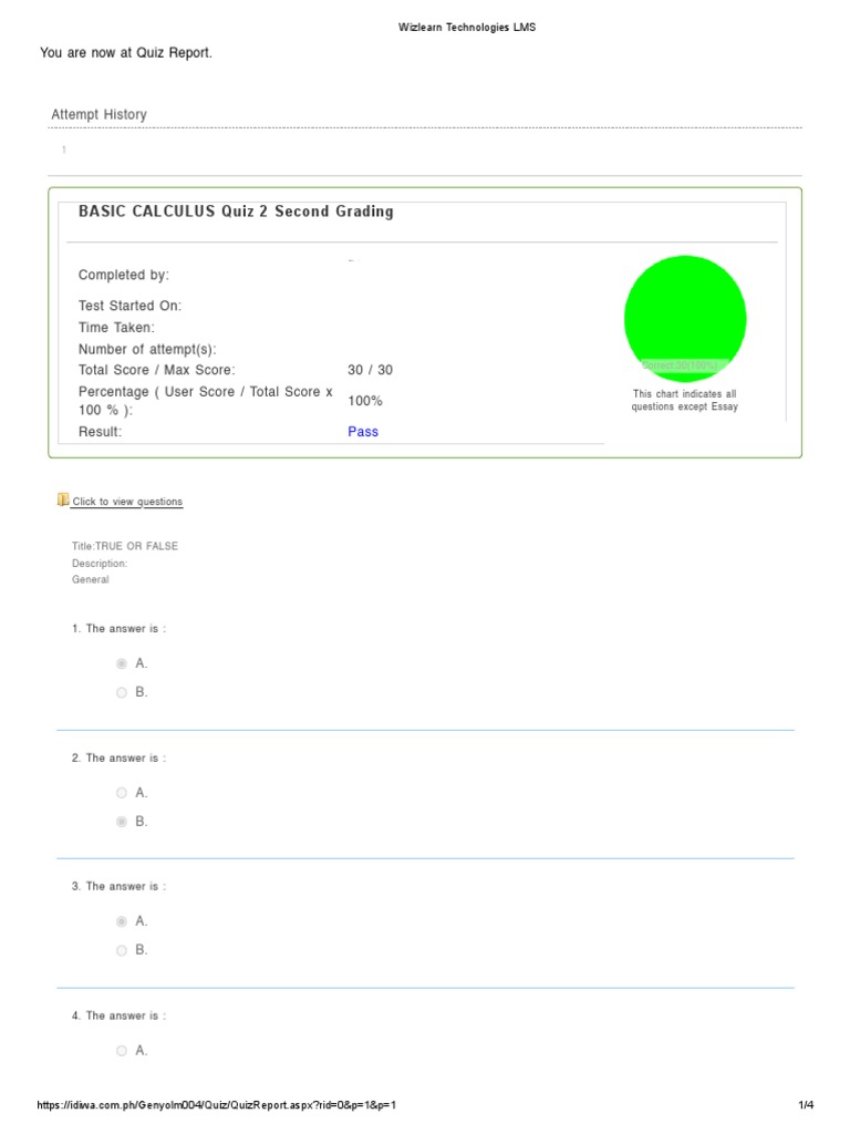 BASIC CALCULUS Quiz 2 Second Grading Attempt History PDF Multiple