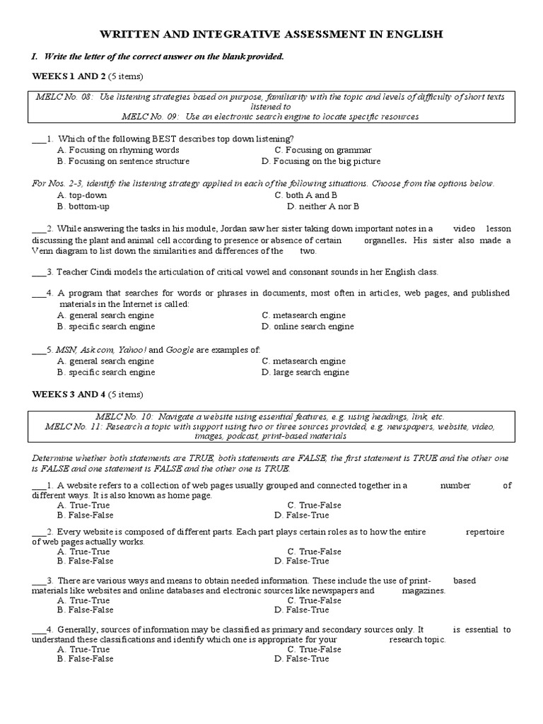 English Integrative Assessment Guide | PDF | Web Search Engine | Life