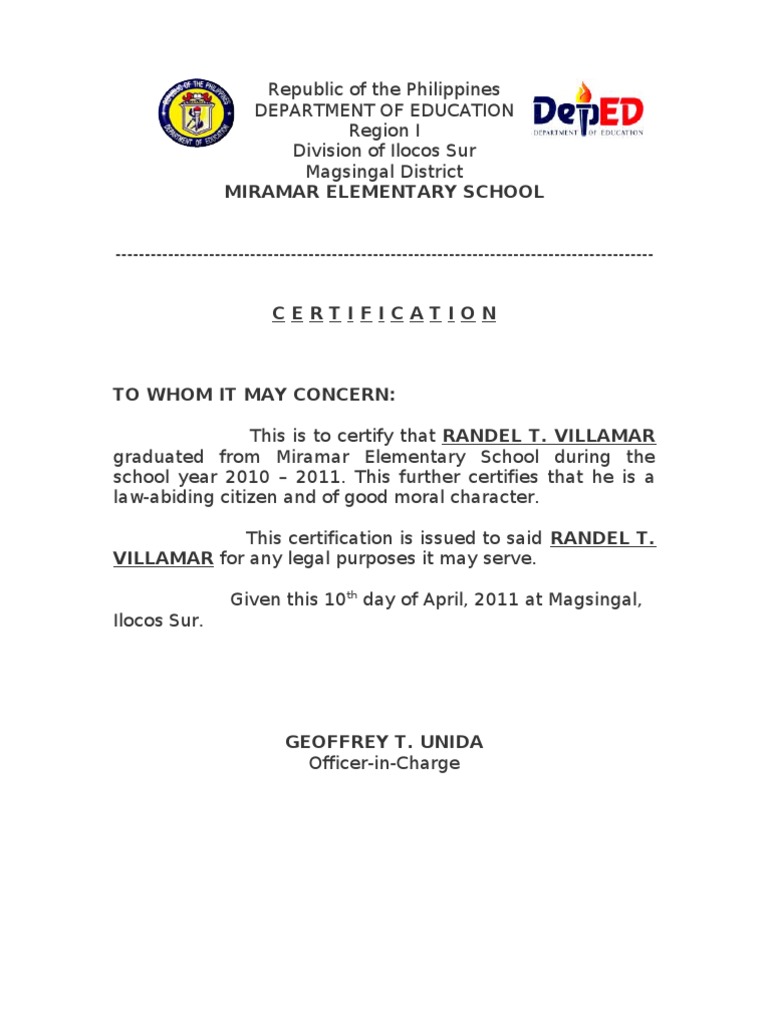 Certificate of Good Moral Character PDF