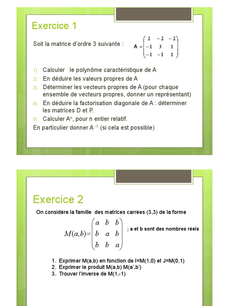 Exercices | Descargar gratis PDF | Matrice (Mathématiques) | Valeur ...