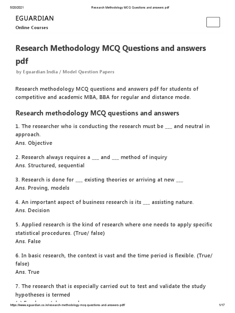 mcq of research methodology with answers