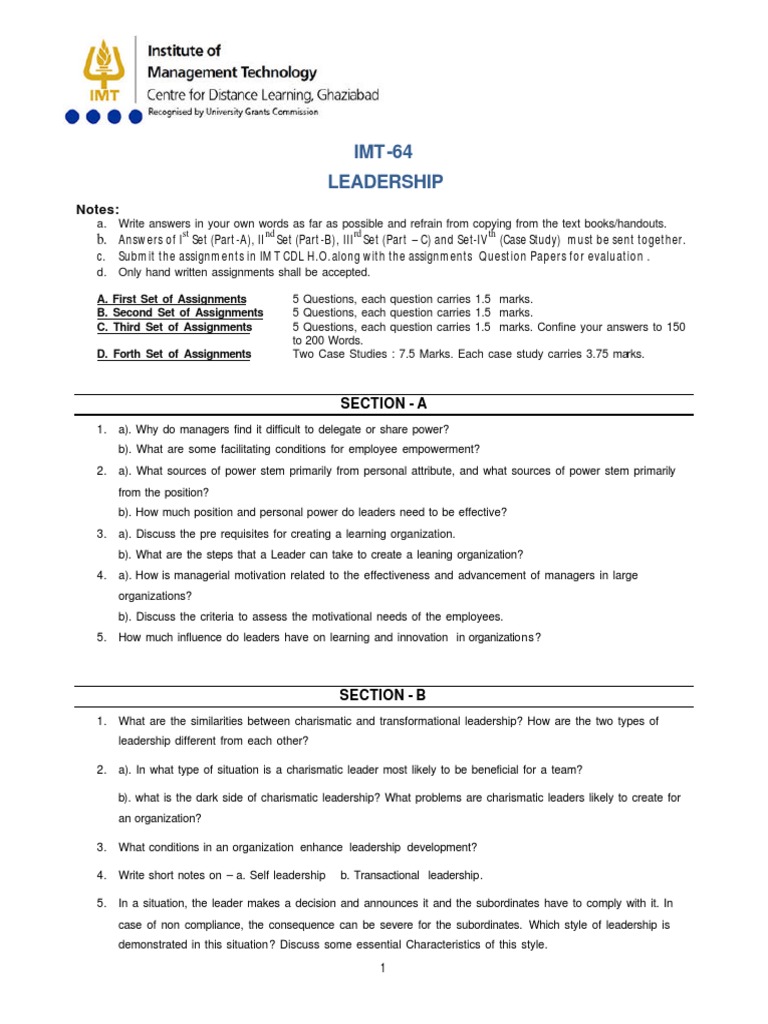 IMT-64 - Old Assignment | Download Free PDF | Leadership | Human Nature