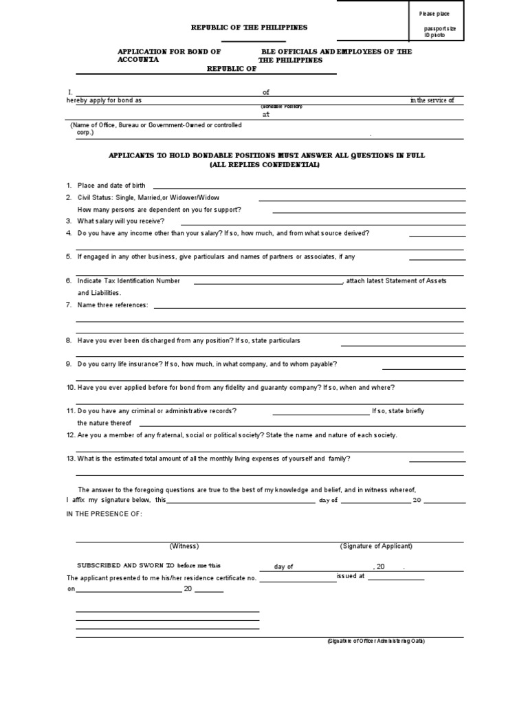 Application for Bond of Accountable Officials | PDF | Taxes ...