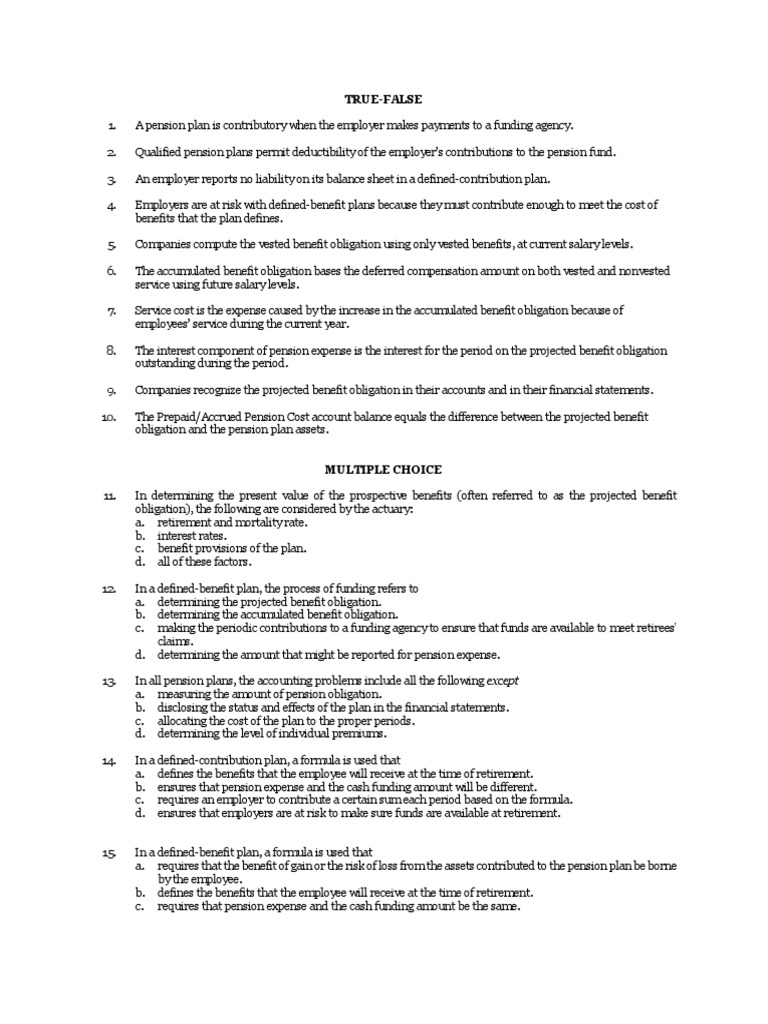 Quiz Employee Benefits PDF Pension Defined Benefit Pension Plan