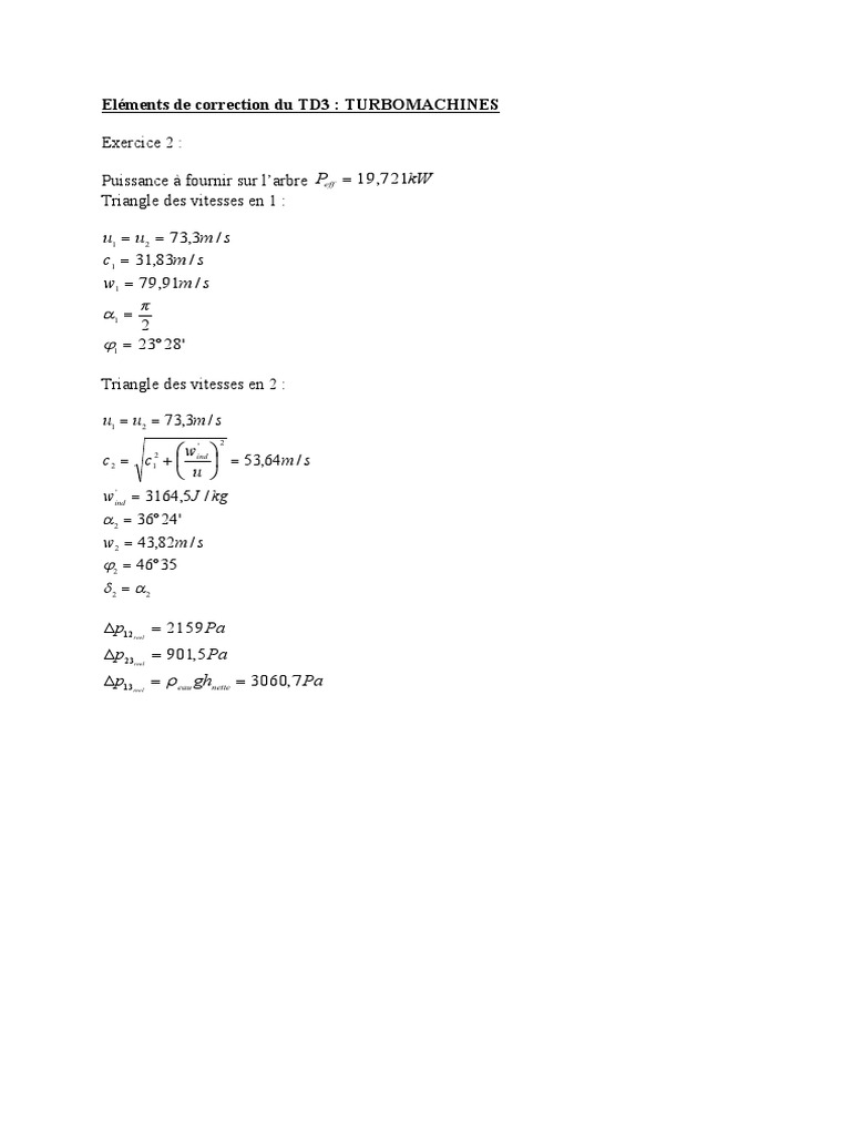 Correction TD3 : Puissance Turbomachines | PDF | Sciences et ...