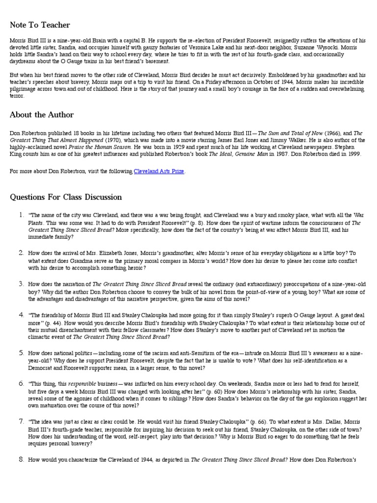 The Greatest Thing Since Sliced Bread by Don Robertson | PDF | Narration