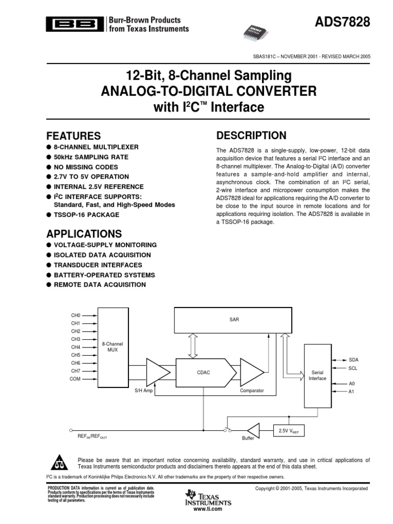 ADS7828 DataSheet | PDF | Electrostatic Discharge | Electronics