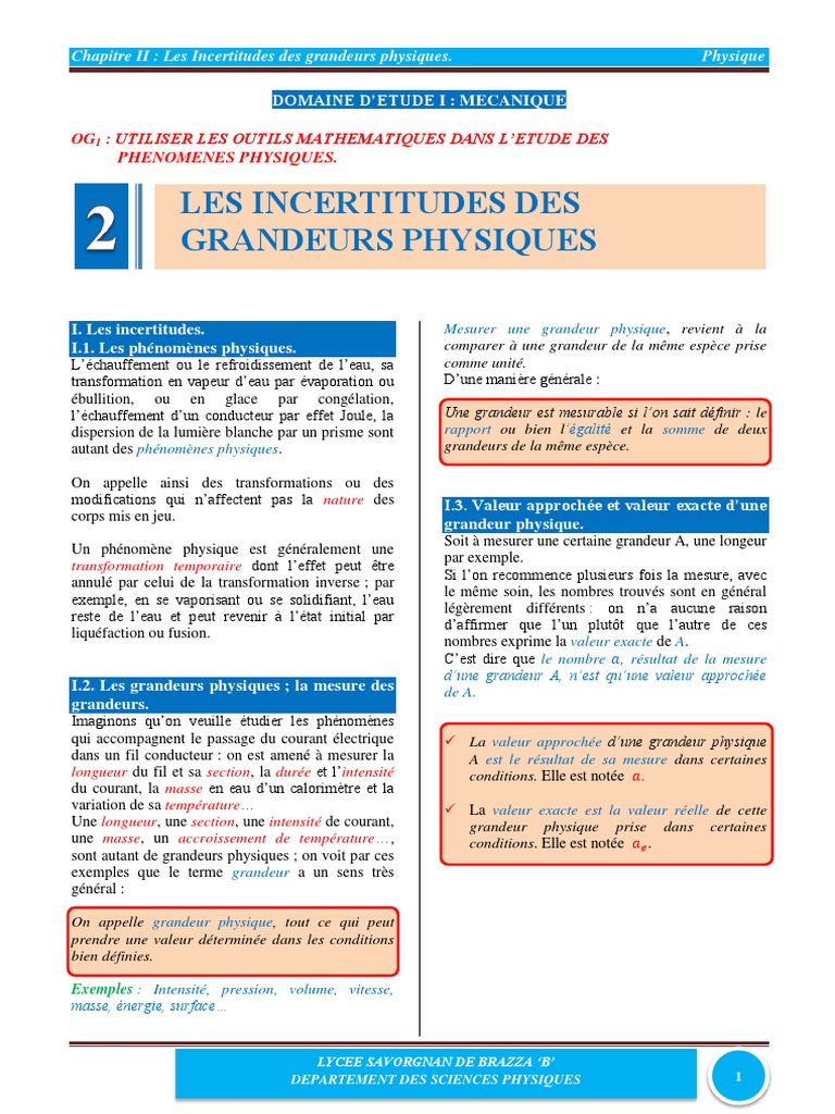 Incertitudes des Grandeurs Physiques | PDF | Erreur de mesure | Masse