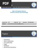 Inheritance: Dept. of Computer Science Faculty of Science and Technology