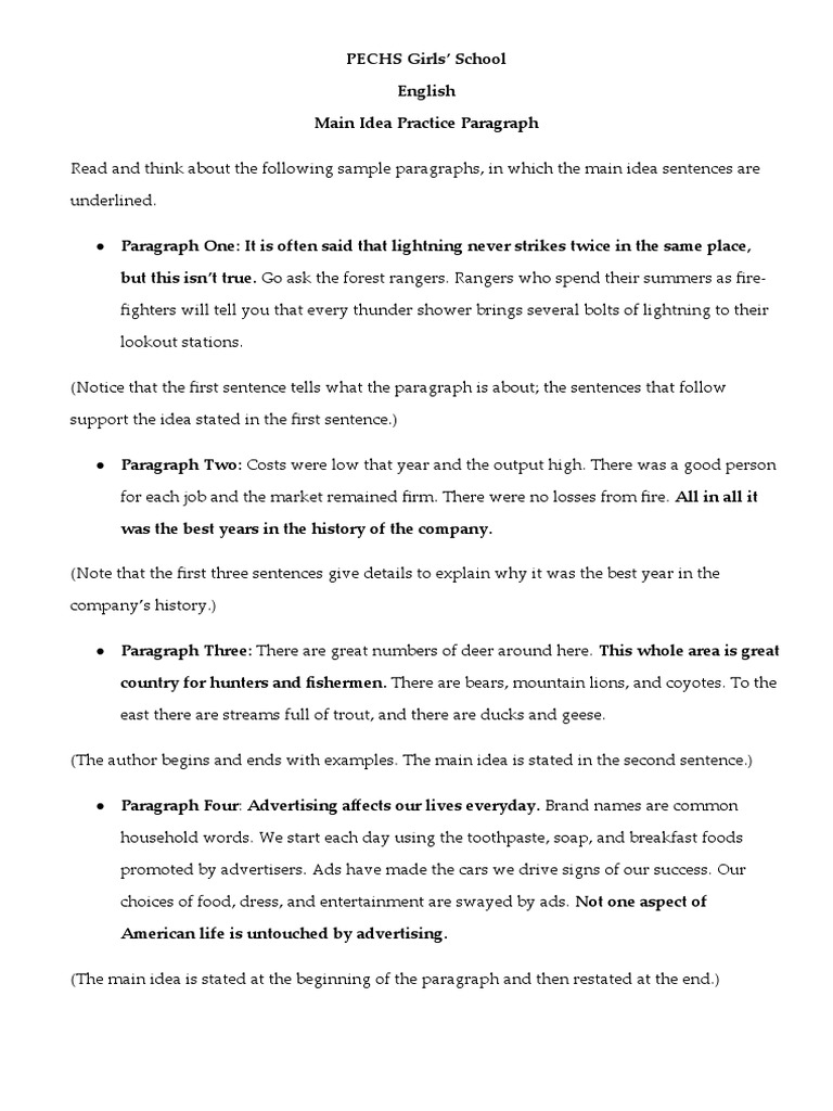 Main Idea Paragraph Writing Guide | PDF | Glasses