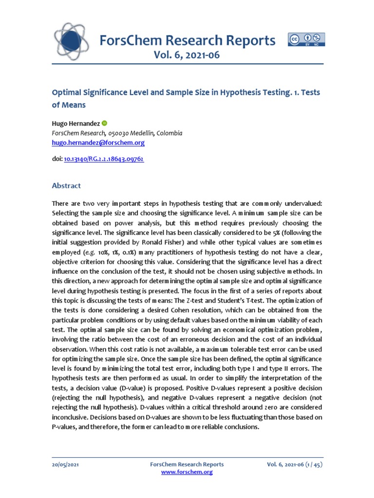 Optimal Significance Level and Sample Size in Hypothesis Testing 1
