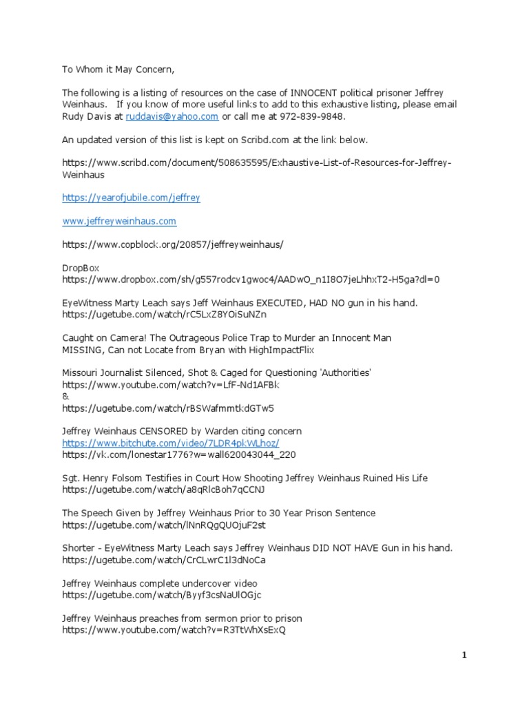 Exhaustive List of Resources For Jeffrey Weinhaus PDF