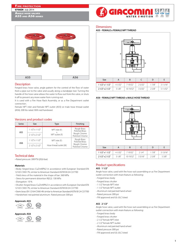Giacomini A55 & A56 Angle Hose Valves | PDF | Valve | Plumbing