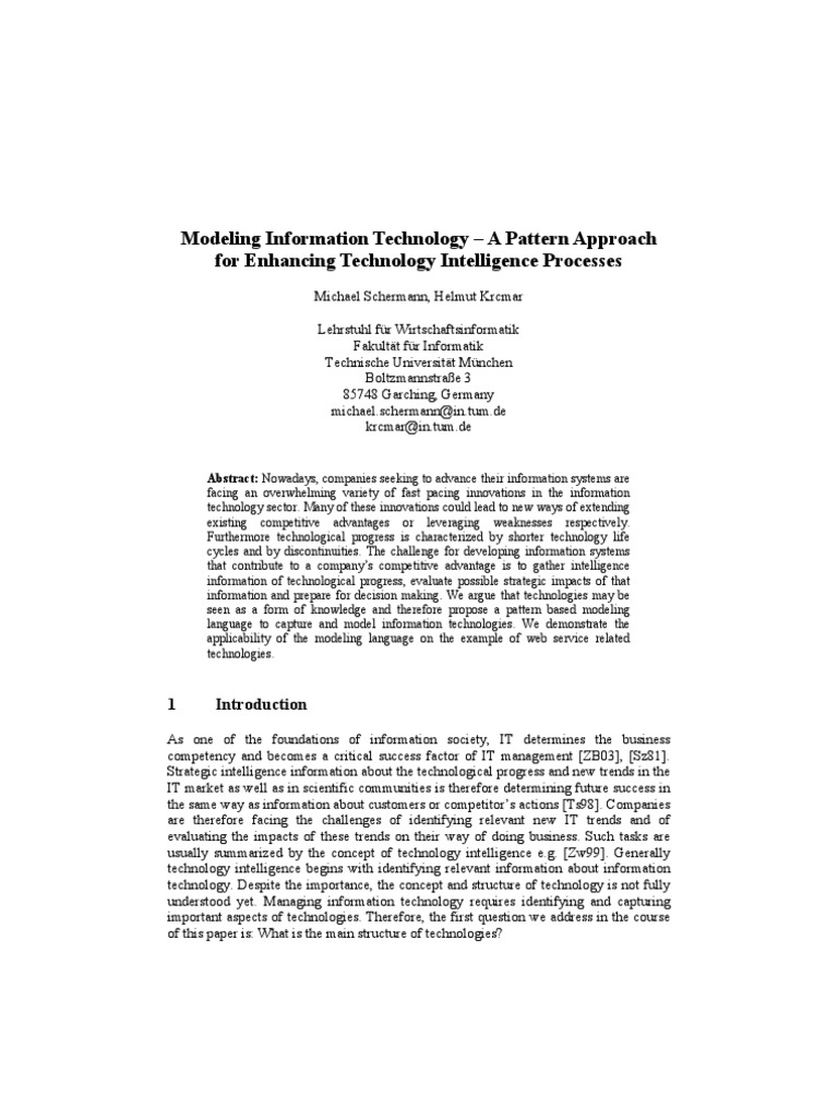Modeling Information Technology A Pattern Approach For Enhancing